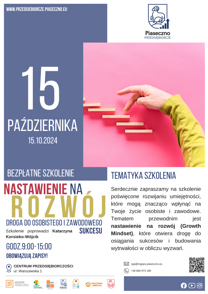 Bezpłatne szkolenie w Centrum Przedsiębiorczości w Piasecznie „Nastawienie na rozwój – droga do osobistego i zawodowego sukcesu”