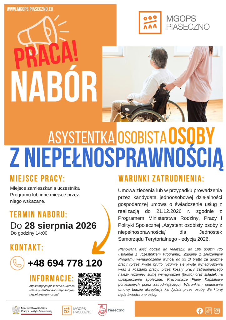 NABÓR: praca dla asystentki osobistej osoby z niepełnosprawnością